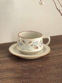 2件套日式复古咖啡杯陶瓷杯碟套装，创意粗陶拿铁杯，高端精致马克杯