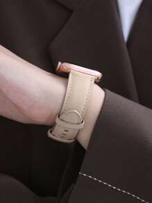 Compatible With Apple Watch Bands, Apricot Comfortable Soft Classic Style Premium Grain Leather Watch Strap Suitable For Apple Watch Ultra 3 2 1 Series S10 S9 S8 S7 S6 S5 S4 S3 S2 S1, Business Fashion Unisex 38mm 40mm 41mm 42mm 44mm 45mm 46mm 49mm, New Global Bestseller - Apricot - View 6