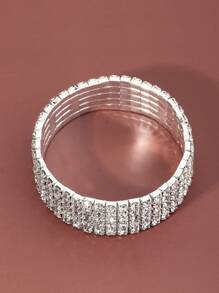 1pc Girls' Fashionable Luxury Multilayer Rhinestone Bracelet - Silver - View 5