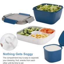 1100ml Portable Lunch Box Container 2 Layer Grid Salad Bowl Bento Boxes Salad Bowls Lunch Box Lunch Container For Food - Blue - View 6