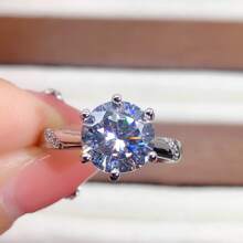 1 件时尚奢华闪亮莫桑石和锆石 925 纯银可调节鸡尾酒戒指，适合女性日常佩戴 - 活口可調節 - 查看 4