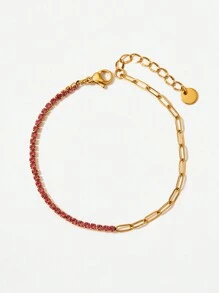 1pc Vintage Luxury 18K Gold Plated Stainless Steel Rhinestone Decor Chain Bracelet, Daily Wear & Wedding Gift For Women