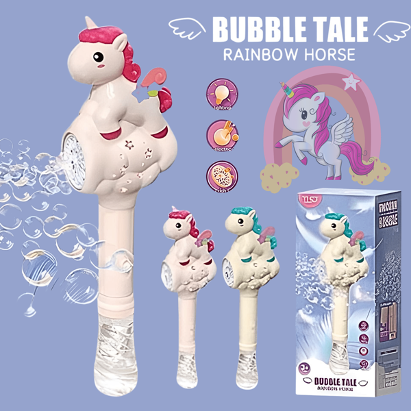 1 unidad de pistola de burbujas con forma de unicornio y nubes, pistola automatica con 12 agujeros, portatil, recargable y con lampara incluida; para niños y adultos, ideal para diversion al aire libre , bodas, fiestas de cumpleaños, regalo y cualquier celebracion, con solucion de 100 ml incluida, SIN BATERIAS INCLUIDAS