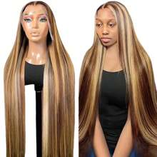 13x4 Highlight Straight 4/27 Ombre HD Transparent Lace Front Wigs Human Hair For Women Pre Plucked 200% Density Brazilian Straight Human Hair Wigs With Baby Hair(24inch, 4/27-Straight)