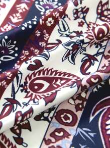 Women Retro High Waist Pants Slim Fit Casual Straight Floral Print Long Trousers