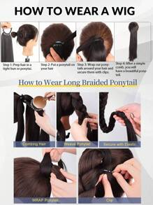 18 Inch-32 Inch Black Ponytail Extension Around Pony Tail With Hair Tie Long Synthetic Straight Braiding Hair Ponytail DIY Braided For Women Girls Daily Party - Black - View 6