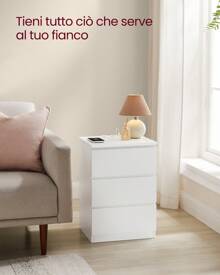 VASAGLE Comodino con Stazione di Ricarica, Tavolino con 3 Cassetti, 2 Prese CA, 2 Porte USB, per Soggiorno, Camera da Letto, Studio, Bianco Nuvola - Spina tipo C UE (220-240 V) - Visualizzare 7
