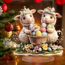 1pc 2D Acrylic Easter Lamb Egg Basket Decor, Ornament For Living Room Bedroom Tabletop Birthday Gifts Graduation - Transparent - View 4