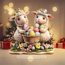 1pc 2D Acrylic Easter Lamb Egg Basket Decor, Ornament For Living Room Bedroom Tabletop Birthday Gifts Graduation - Transparent - View 1