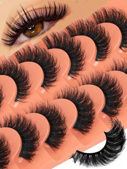 7 Pairs Fluffy Soft Faux Mink Eyelashes, 18mm, Dense Natural Cat Eye Makeup Effect, Multi-Pack, Strip Eyelashes