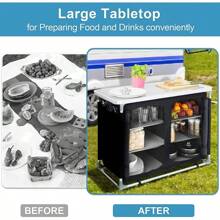 Folding Camping Storage Cabinet Portable Camping Kitchen Unit With Aluminium Frame 1 X Double Cabinet Black 100 X 50 X 80cm - Black #2 - View 5