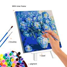 1-Piece DIY Number Painting Kit For Adults And Beginners - With Stand, Landscape Floral Pattern, Including Paint And Brush, Oil Painting Style - Multicolor - View 5