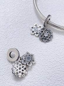 STYFNE 1pc Winter Snowflake Micro-Inlaid Zirconia Beaded Silver Pendant, Suitable For Bracelet DIY, Women Jewelry, Handmade Daily Small Gift