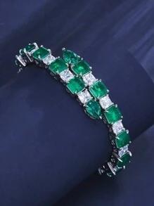 Pulsera delicada chapada en cobre [oro blanco] de vidrio artificial, joyería elegante y de lujo apta para uso diario y eventos