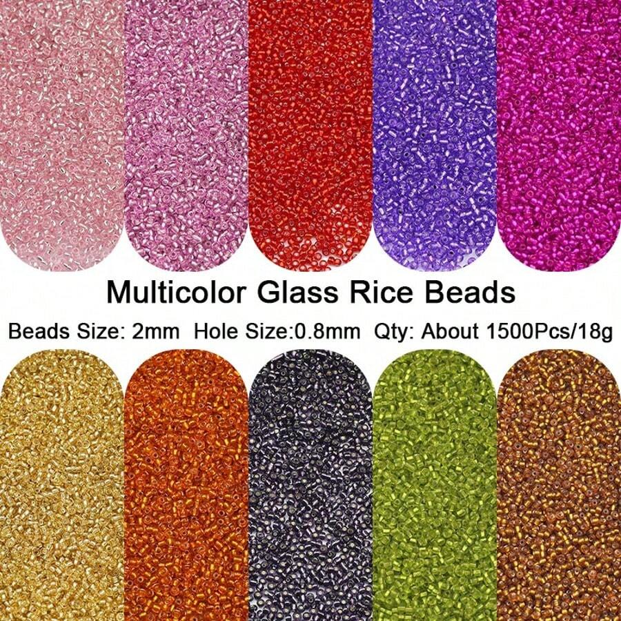 2mm 72g 6000 Pcs Multicolor Glass Seed Millet Beads For DIY Jewelry Making Bracelets Pendants Necklaces Earrings Accessories - Silver Rice Beads In a Jar - View 1