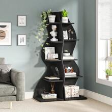 Rustic 5-Tier Wall Corner Bookshelf, Stylish Corner Small Bookcase Storage Rack Plant Stand With Unique Shape For Living Room, Home Office (1PC, Brown) - Black - View 6
