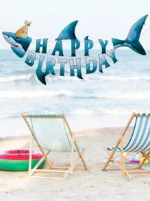 1 Set de Bandera con figura de tiburón, Conjunto de banderín con tema submarino para fiesta de cumpleaños, Banderines de papel con diseños de tiburón y elementos submarinos para decoraciones de fiesta de cumpleaños y decoración de habitación - Azul - Ver 5