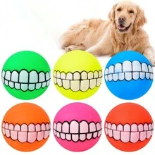 Pet Dog Tooth Shaped Chewing & Sound Making Toy, Rubber Squeaky Ball Toy For Large Dogs, Multi-Color - Multicolor - View 1