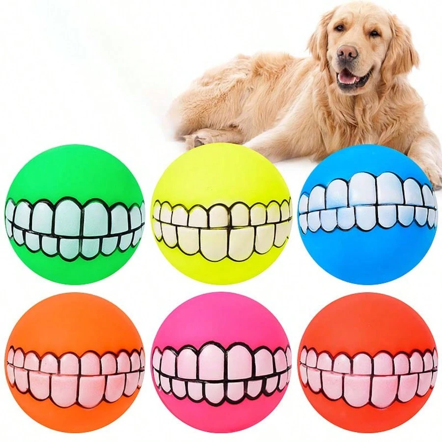 Pet Dog Tooth Shaped Chewing & Sound Making Toy, Rubber Squeaky Ball Toy For Large Dogs, Multi-Color - Multicolor - View 1