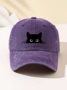 1 Stück Damen Mütze mit weißer Augen Katze Motiv, modisch und weich, süßes Tier Muster Baseball Kappe mit verstellbarem Schirm, atmungsaktiv, geeignet für Outdoor Sport, Camping, Reisen, Geschenkidee