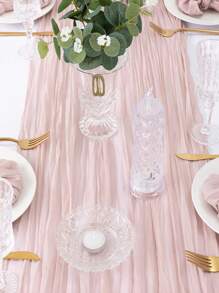 1pc Dim Pink Easter/Spring Cheese Patterned Table Cloth, Bohemian Style Cheese Fabric Runner For Wedding Party, Baby Shower, Birthday Decoration