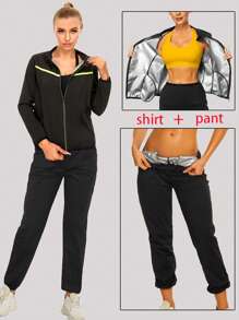 1Set Sweat Sauna Suit Silver Coated Jacket Pants Sweat Suit Gym Sporty Fitness
