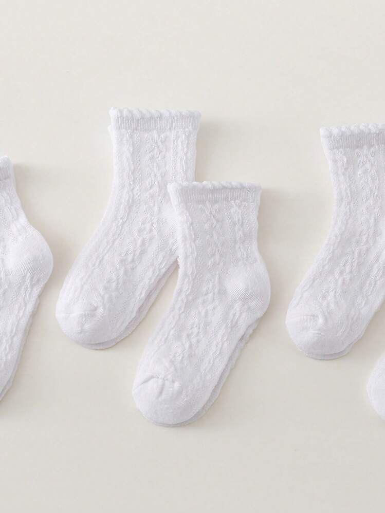 5双女童白色透气网眼短袜，简约百搭，适合春夏季女童日常穿着 - 白色 - 查看 4