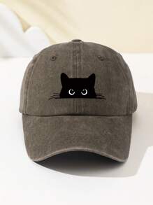 1 Stück Damen Mütze mit weißer Augen Katze Motiv, modisch und weich, süßes Tier Muster Baseball Kappe mit verstellbarem Schirm, atmungsaktiv, geeignet für Outdoor Sport, Camping, Reisen, Geschenkidee