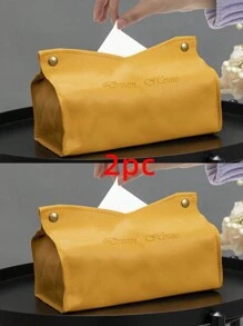 1pc/ 2pcs Set Minimalist Embossed Text Phrase Paper Towel Box, PU Leather V-Shaped Waterproof Desktop Upright Paper Napkin Holder Storage Organizer For Office, Restaurant, Bar, Living Room, Bedroom, Bathroom