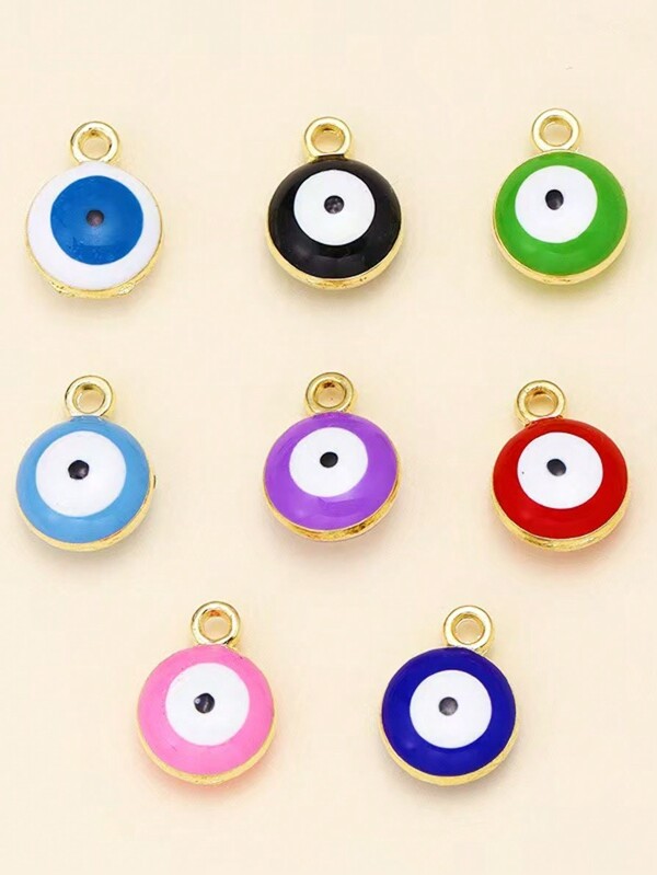 4 Peças Pingente Redondo com Forma de Olho Grego Colorido de Liga de Zinco, Acessórios de Joalheria para DIY de Pulseira, Colar