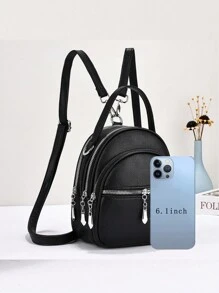 New Fashion Women Double-Shoulder Backpack, Convertible To Shoulder Crossbody Or Handbag, Multi-Function Soft Leather Small Backpack