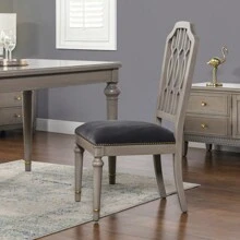 Dauphin Geometric Upholstered Dining Side Chair, Set Of 2, Storm Gray Velvet & Cashmere Gray Wood