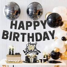 1 件生日快乐蛋糕装饰黑色闪光生日蛋糕装饰为生日快乐周年派对挑选精美蛋糕装饰蛋糕装饰用品串起生日快乐横幅黑色闪光生日派对横幅黑色生日派对装饰和装饰适用于男士和女士 - 彩色 - 查看 3