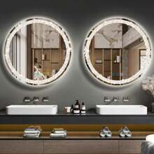 DIDIDADA Espejo de cambiador redondo de vidrio con luces, 3 colores, 20 pulgadas, círculo de vidrio, LED, espejo de baño para baño montado en la pared, espejo iluminado antirempaño, luz inteligente, - 1 - Ver 7