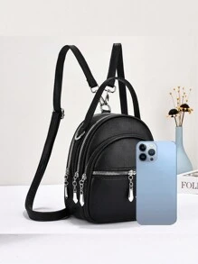 New Fashion Women Double-Shoulder Backpack, Convertible To Shoulder Crossbody Or Handbag, Multi-Function Soft Leather Small Backpack