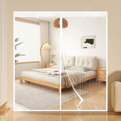 1 件超大白色磁性蚊帐门帘，夏季透气防蚊自闭纱门，适用于家庭、卧室、阳台、厨房，装饰透气