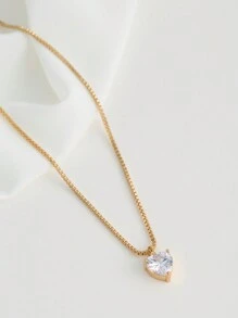 Nooxian 2pcs/Set Fashionable Sparkly Zirconia Heart Pendant Stainless Steel Box Chain Necklace, Layered Titanium Steel Choker Necklace For Women, Gold Color