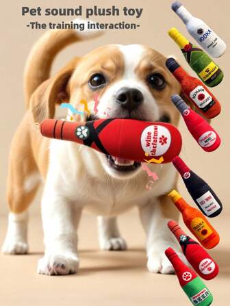 酒瓶形状猫娃娃互动吱吱叫狗娃娃适合中型犬娃娃最佳无聊室内猫有趣毛绒可爱宠物用品（仅限宠物）