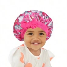 Awegeo Mũ trùm đầu bằng vải satin buộc dây in họa tiết cho trẻ em, mũ ngủ chống trượt thoải mái thoáng khí thời trang thường ngày để đội hàng ngày và chăm sóc tóc - in ấn - Xem 11