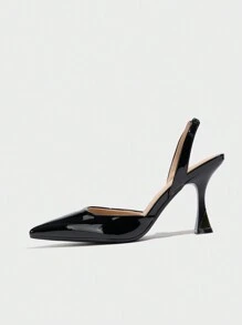 Tacones de aguja de punta fina para mujer, tacones altos elegantes y minimalistas para fiestas/bodas/citas/uso casual, cómodos para exteriores, diario, ir y venir, en piel sintética negra