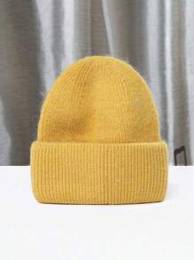 1 件休闲女士针织帽兔毛帽子女士秋冬季双层折叠加厚套头帽女孩 Skullies 无檐便帽 - 兔毛針織保暖帽 - 查看 10