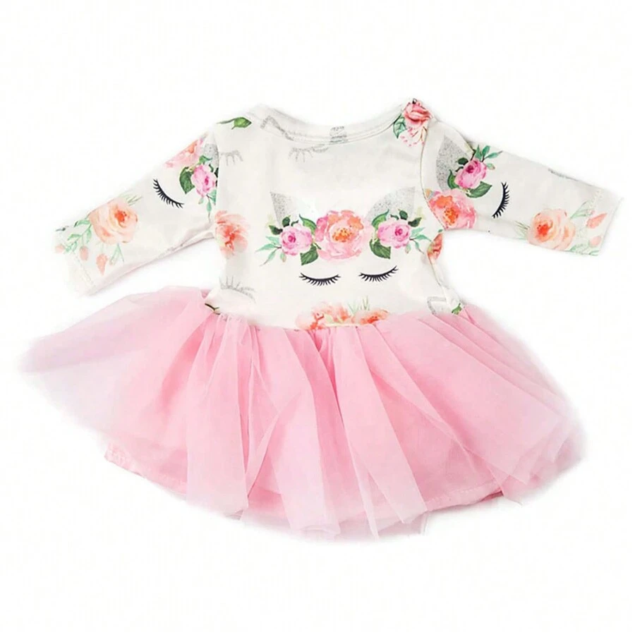 16-18 英寸美国女孩娃娃粉色薄纱独角兽连衣裙套装，超逼真娃娃配饰套装（不含娃娃），硅胶婴儿娃娃，娃娃衣服重生婴儿，婴儿娃娃婴儿车 - 彩色 - 查看 1