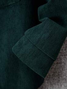 年轻男孩两件套灯芯绒街头休闲多口袋长袖衬衫和翻盖口袋裤套装，适合日常、聚会、度假、户外活动 - 墨綠色 - 查看 6