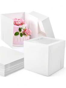 1pc/2pcs/4pcs Cake Boxes, Large Size White Bakery Boxes, Square Cardboard Cake Boxes, Multilayer Cake Decorating Supplies For Wedding, Birthday, Party - Paper - View 12