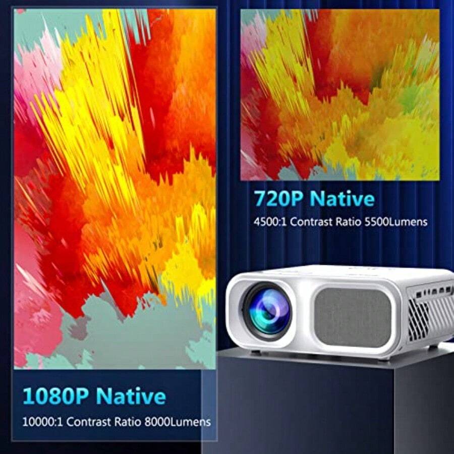 4K Native 1080P 5G WiFi Projector 4K Support Bluetooth 5.1 Video Projector 9800 Lumens HDMI USB
