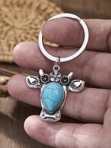 1pc Vintage Western Style Bull Head Metal Keychain, Suitable For Wallet, Backpack, Car Key Decoration, Unisex, Perfect Birthday, Valentine's Day, New Year Gift For Friends, Classmates, Ladies, Girls