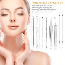 9 PCS Pimple Popper Tool Kit – Blackhead Extractors With 16-Heads & Tweezers For Nose & Face