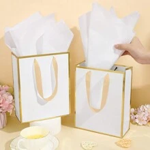 2 Pieces/5 Pieces/10 Pieces, Metal Paper Gift Bag With Handle And Paper Towel 9x 7x 3.1 Bridesmaid Welcome Gift Bag Thank You Christmas Thanksgiving Party Wedding Bride Pamper (Black/Pink/White), Gift Bag, Paper Gift Bag With Paper Towel, Women's Gift Bag With Handle Bridesma