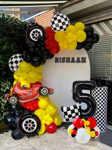 112pcs/Set Racing Theme Party Decoration Balloons, 32 Inch Black Number 0-9 Balloons, Racing/Tire/Black & White Checkered/Flag Balloons, Suitable For Birthday Party Decoration Props, Baby Shower - 彩色 - 查看 1