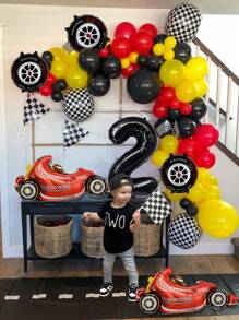 112pcs/Set Racing Theme Party Decoration Balloons, 32 Inch Black Number 0-9 Balloons, Racing/Tire/Black & White Checkered/Flag Balloons, Suitable For Birthday Party Decoration Props, Baby Shower - 彩色 - 查看 7